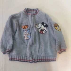Disney Mickey Mouse Baby Toddler Zip Up Jacket Gray Patches 18 Months